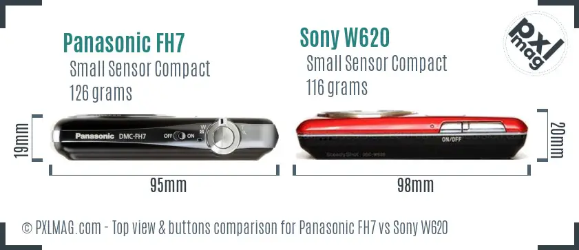 Panasonic FH7 vs Sony W620 top view buttons comparison