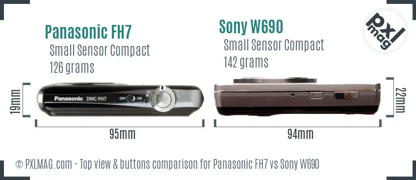 Panasonic FH7 vs Sony W690 top view buttons comparison