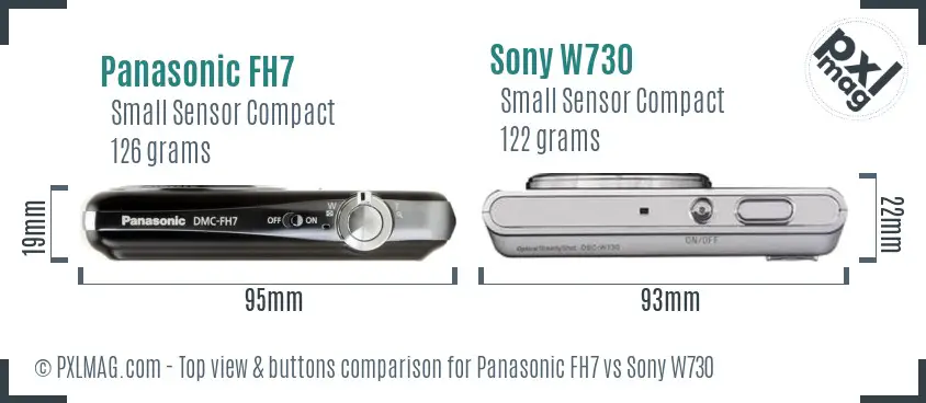 Panasonic FH7 vs Sony W730 top view buttons comparison