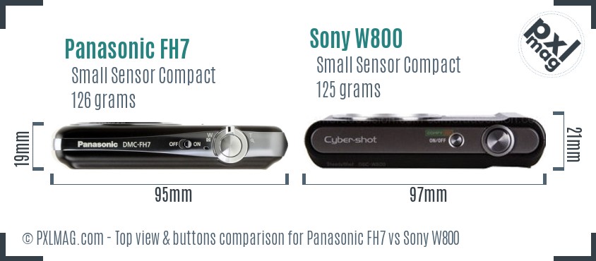 Panasonic FH7 vs Sony W800 top view buttons comparison