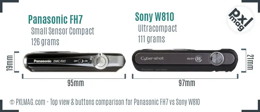 Panasonic FH7 vs Sony W810 top view buttons comparison
