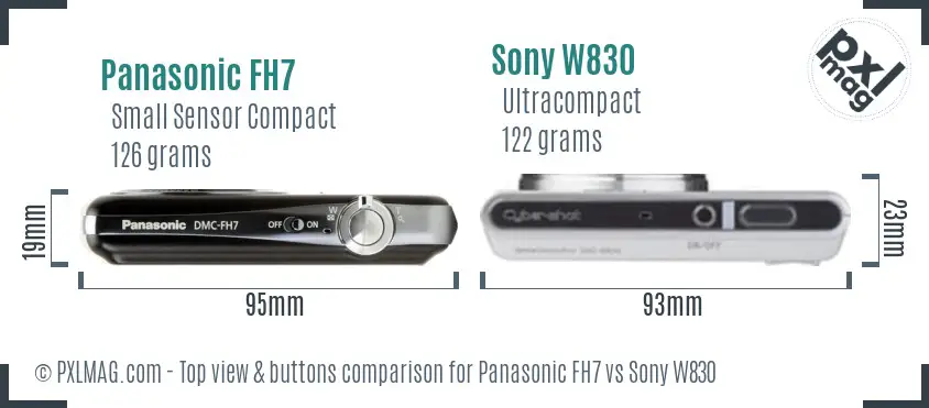 Panasonic FH7 vs Sony W830 top view buttons comparison