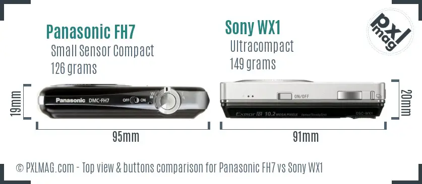 Panasonic FH7 vs Sony WX1 top view buttons comparison