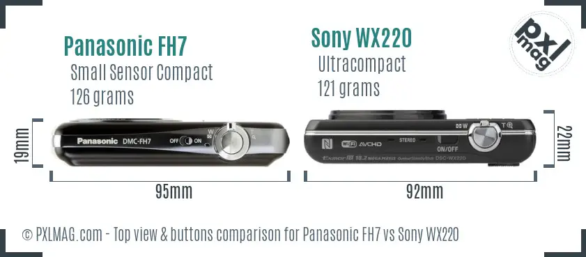 Panasonic FH7 vs Sony WX220 top view buttons comparison
