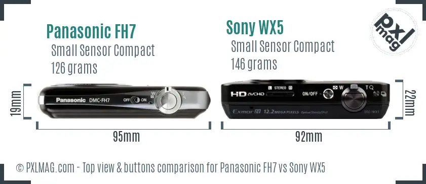 Panasonic FH7 vs Sony WX5 top view buttons comparison