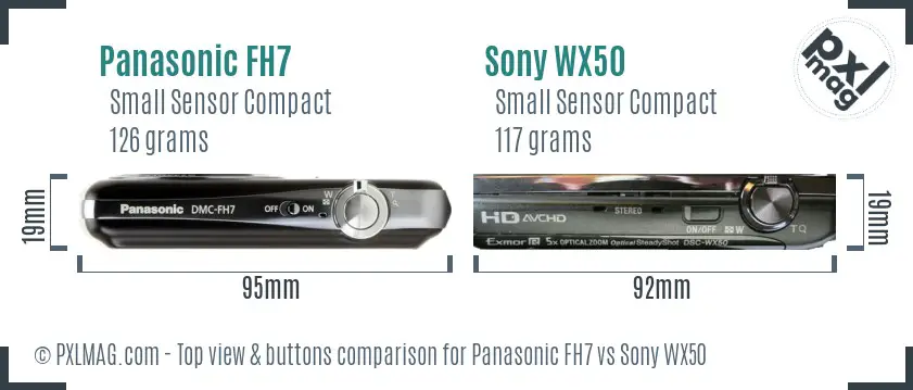 Panasonic FH7 vs Sony WX50 top view buttons comparison