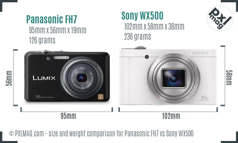 Panasonic FH7 vs Sony WX500 size comparison