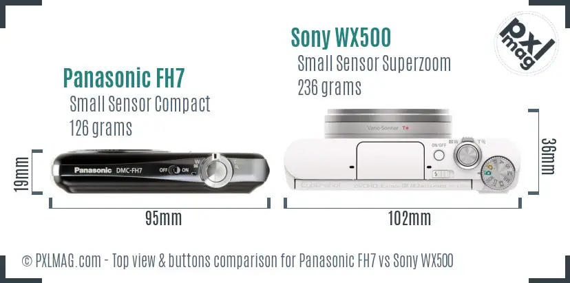 Panasonic FH7 vs Sony WX500 top view buttons comparison