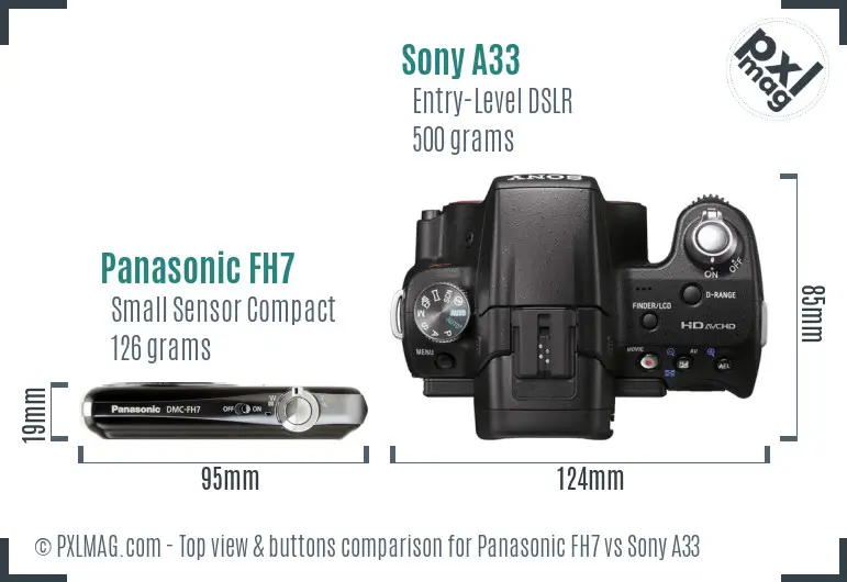 Panasonic FH7 vs Sony A33 top view buttons comparison