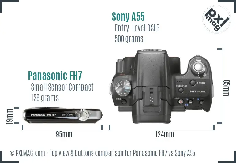 Panasonic FH7 vs Sony A55 top view buttons comparison