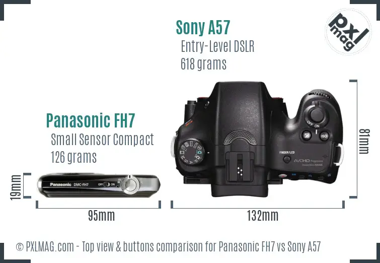 Panasonic FH7 vs Sony A57 top view buttons comparison