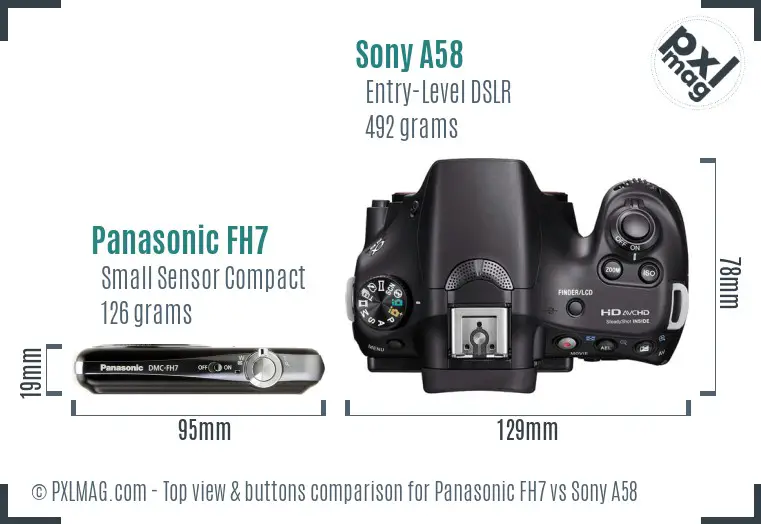 Panasonic FH7 vs Sony A58 top view buttons comparison