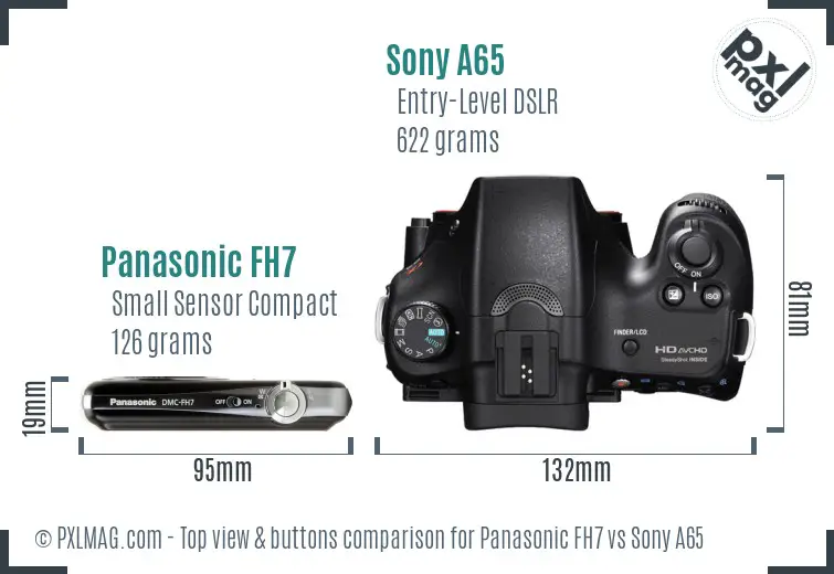 Panasonic FH7 vs Sony A65 top view buttons comparison