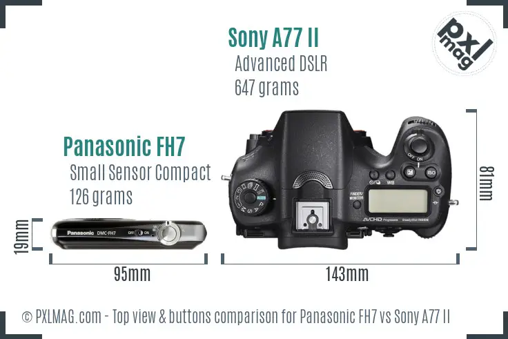Panasonic FH7 vs Sony A77 II top view buttons comparison