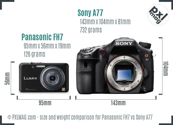 Panasonic FH7 vs Sony A77 size comparison