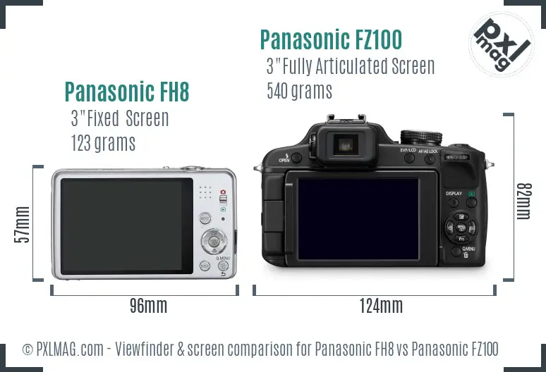 Panasonic FH8 vs Panasonic FZ100 Screen and Viewfinder comparison