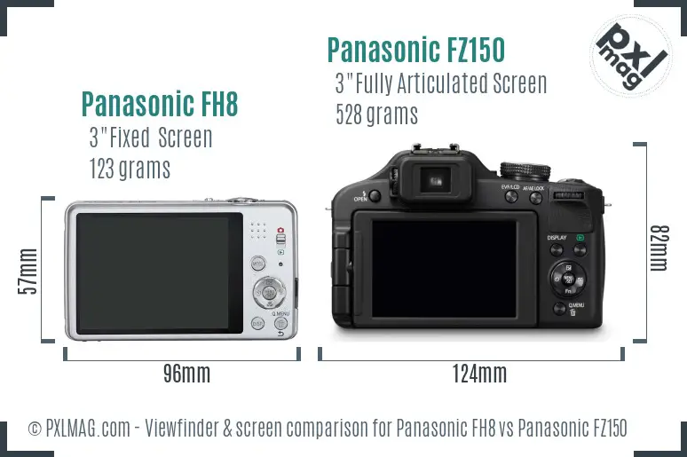 Panasonic FH8 vs Panasonic FZ150 Screen and Viewfinder comparison