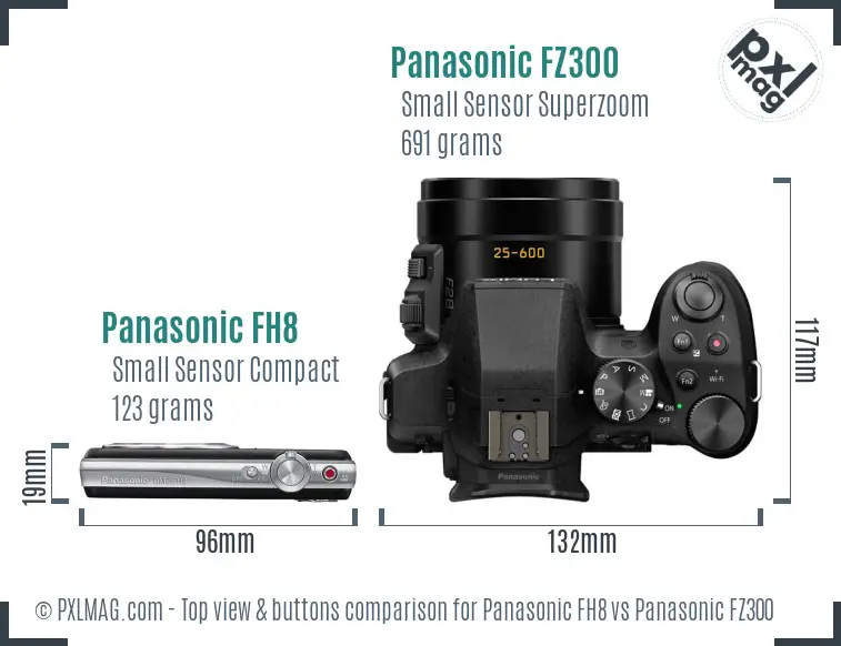 Panasonic FH8 vs Panasonic FZ300 top view buttons comparison