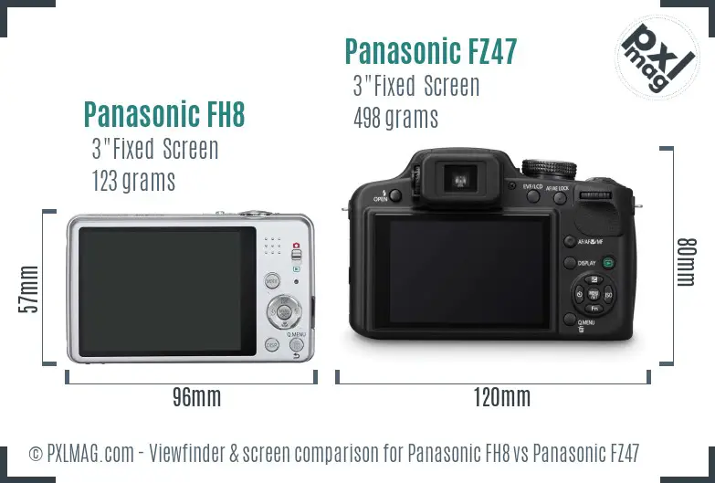 Panasonic FH8 vs Panasonic FZ47 Screen and Viewfinder comparison Panasonic FH8 vs Panasonic FZ47 Screen and Viewfinder comparison