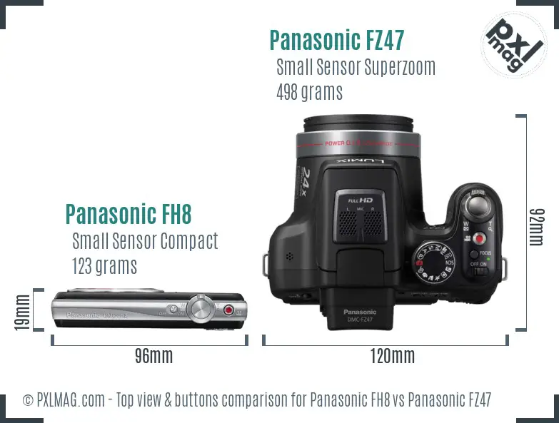 Panasonic FH8 vs Panasonic FZ47 top view buttons comparison Panasonic FH8 vs Panasonic FZ47 top view buttons comparison
