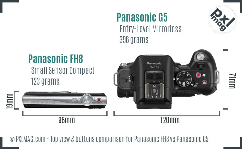 Panasonic FH8 vs Panasonic G5 top view buttons comparison