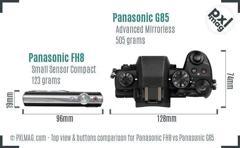 Panasonic FH8 vs Panasonic G85 top view buttons comparison