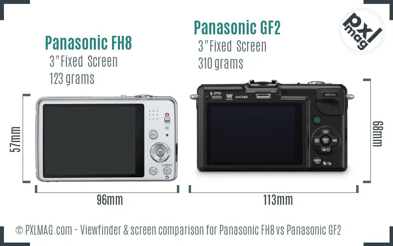 Panasonic FH8 vs Panasonic GF2 Screen and Viewfinder comparison