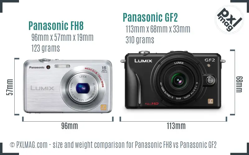Panasonic FH8 vs Panasonic GF2 size comparison