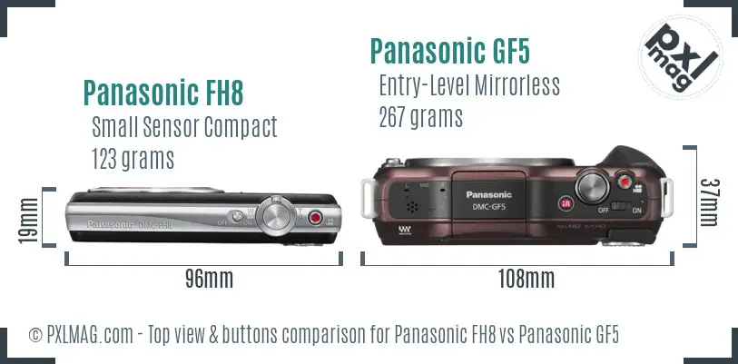 Panasonic FH8 vs Panasonic GF5 top view buttons comparison