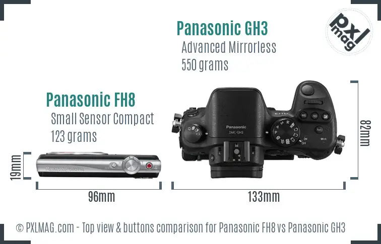 Panasonic FH8 vs Panasonic GH3 top view buttons comparison