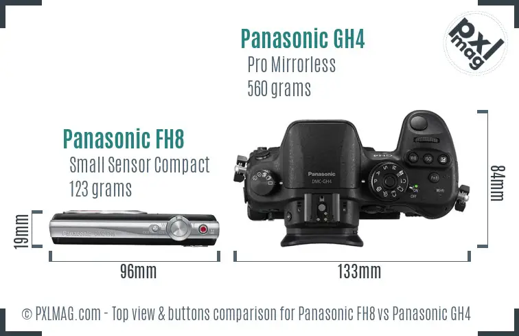 Panasonic FH8 vs Panasonic GH4 top view buttons comparison