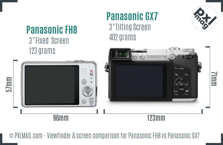 Panasonic FH8 vs Panasonic GX7 Screen and Viewfinder comparison Panasonic FH8 vs Panasonic GX7 Screen and Viewfinder comparison