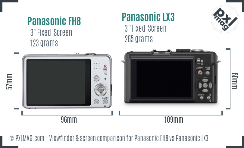 Panasonic FH8 vs Panasonic LX3 Screen and Viewfinder comparison