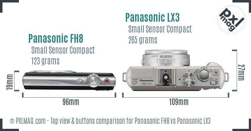 Panasonic FH8 vs Panasonic LX3 top view buttons comparison