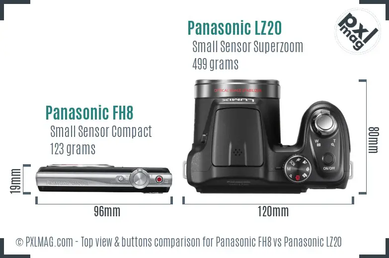 Panasonic FH8 vs Panasonic LZ20 top view buttons comparison Panasonic FH8 vs Panasonic LZ20 top view buttons comparison