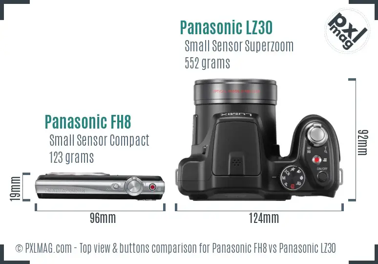 Panasonic FH8 vs Panasonic LZ30 top view buttons comparison