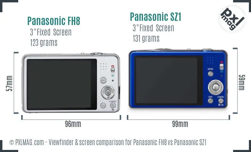Panasonic FH8 vs Panasonic SZ1 Screen and Viewfinder comparison