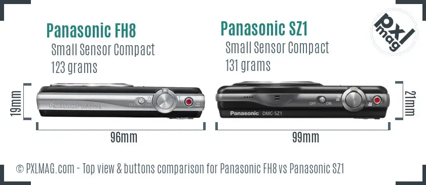 Panasonic FH8 vs Panasonic SZ1 top view buttons comparison