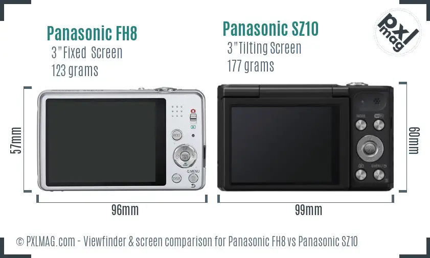 Panasonic FH8 vs Panasonic SZ10 Screen and Viewfinder comparison