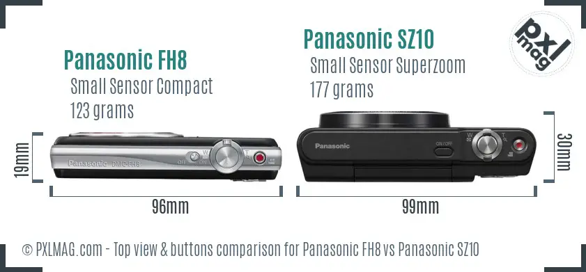 Panasonic FH8 vs Panasonic SZ10 top view buttons comparison