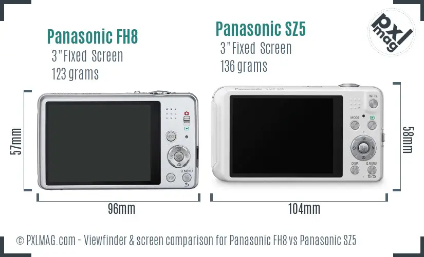 Panasonic FH8 vs Panasonic SZ5 Screen and Viewfinder comparison