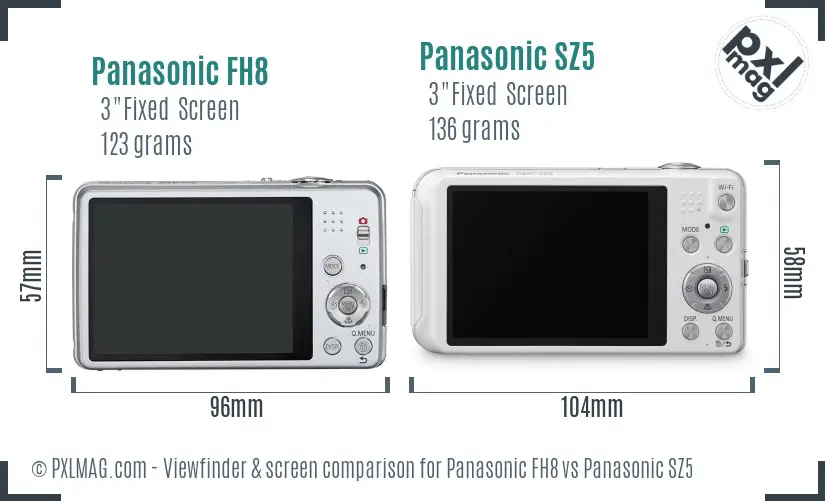 Panasonic FH8 vs Panasonic SZ5 Screen and Viewfinder comparison Panasonic FH8 vs Panasonic SZ5 Screen and Viewfinder comparison