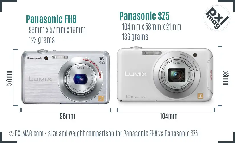 Panasonic FH8 vs Panasonic SZ5 size comparison Panasonic FH8 vs Panasonic SZ5 size comparison
