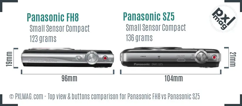 Panasonic FH8 vs Panasonic SZ5 top view buttons comparison Panasonic FH8 vs Panasonic SZ5 top view buttons comparison