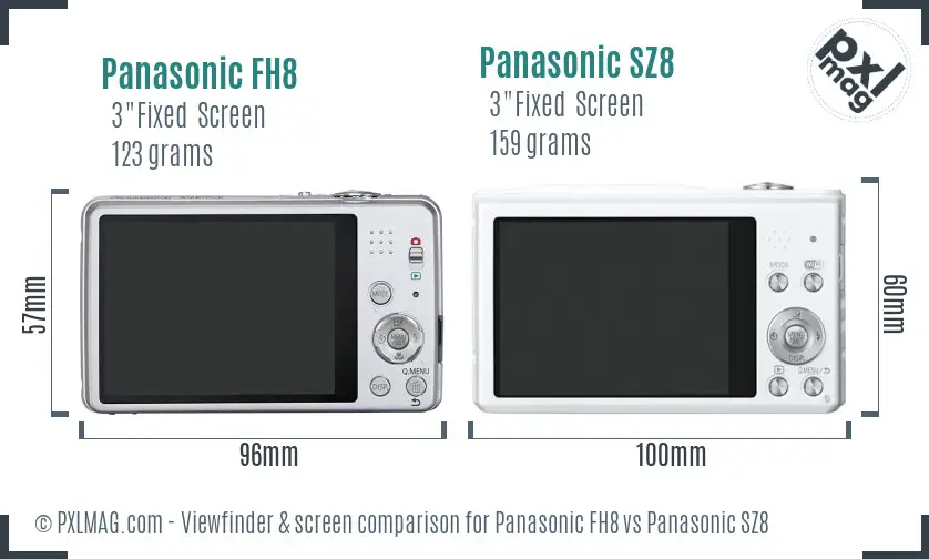 Panasonic FH8 vs Panasonic SZ8 Screen and Viewfinder comparison