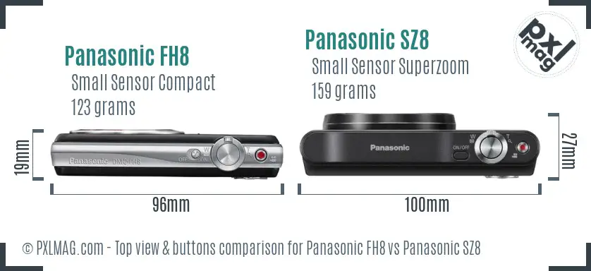 Panasonic FH8 vs Panasonic SZ8 top view buttons comparison