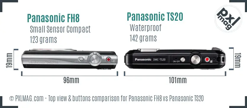 Panasonic FH8 vs Panasonic TS20 top view buttons comparison Panasonic FH8 vs Panasonic TS20 top view buttons comparison