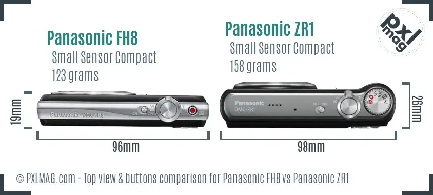 Panasonic FH8 vs Panasonic ZR1 top view buttons comparison