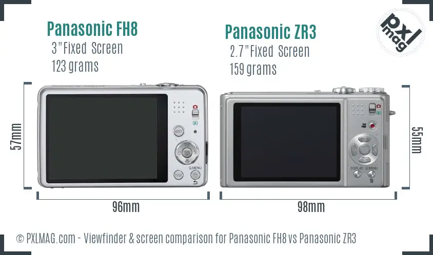 Panasonic FH8 vs Panasonic ZR3 Screen and Viewfinder comparison