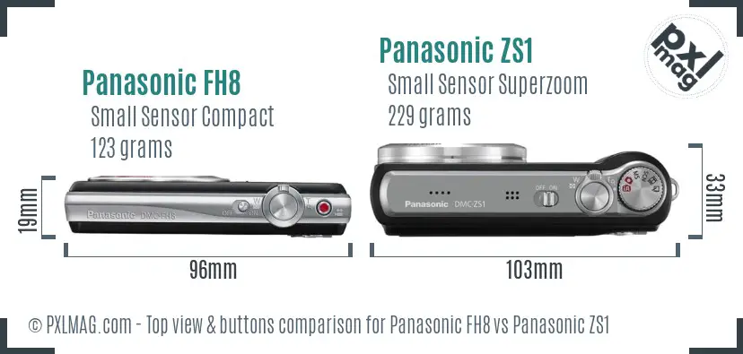 Panasonic FH8 vs Panasonic ZS1 top view buttons comparison